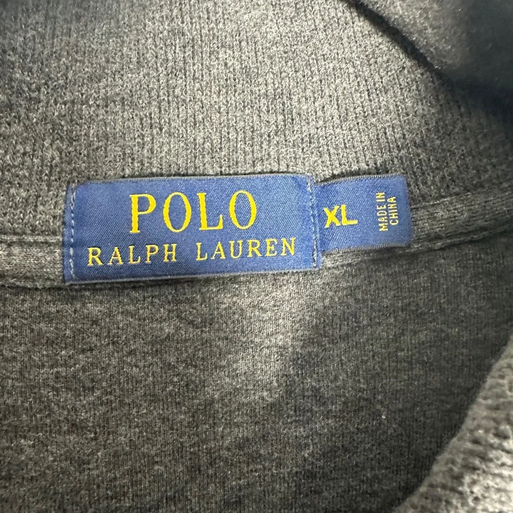 Polo Ralph Lauren Mens XL Quarter Zip Pullover Sweater Gray Cotton Red Pony